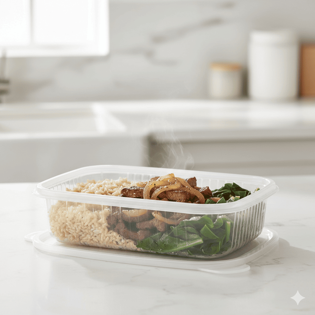 Carne de patinho  acebolada  com arroz e couve refogada